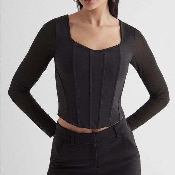 Express Tops - Express Black Fitted Crop Bodysuit